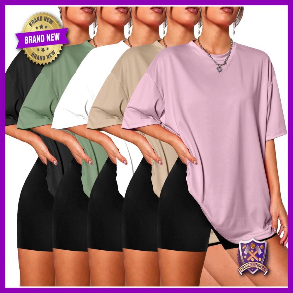 Oversized Plus Size T-Shirts 5 Pack Crew Neck Loose Fit Summer Tees
